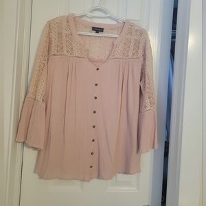 Warehouse Light Pink Lace Detail Blouse
